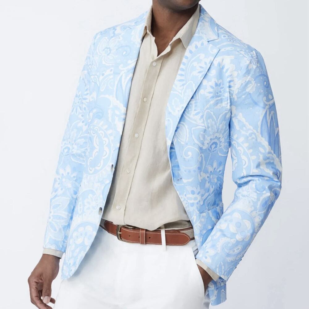 J.McLaughlin Lisbon Blazer Mens 46 Blue Meadowood Paisley Cotton Sport Coat $328